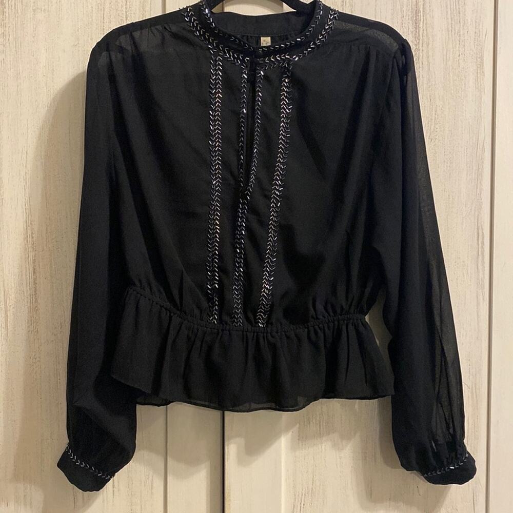 Free People black sheer blouse with beading